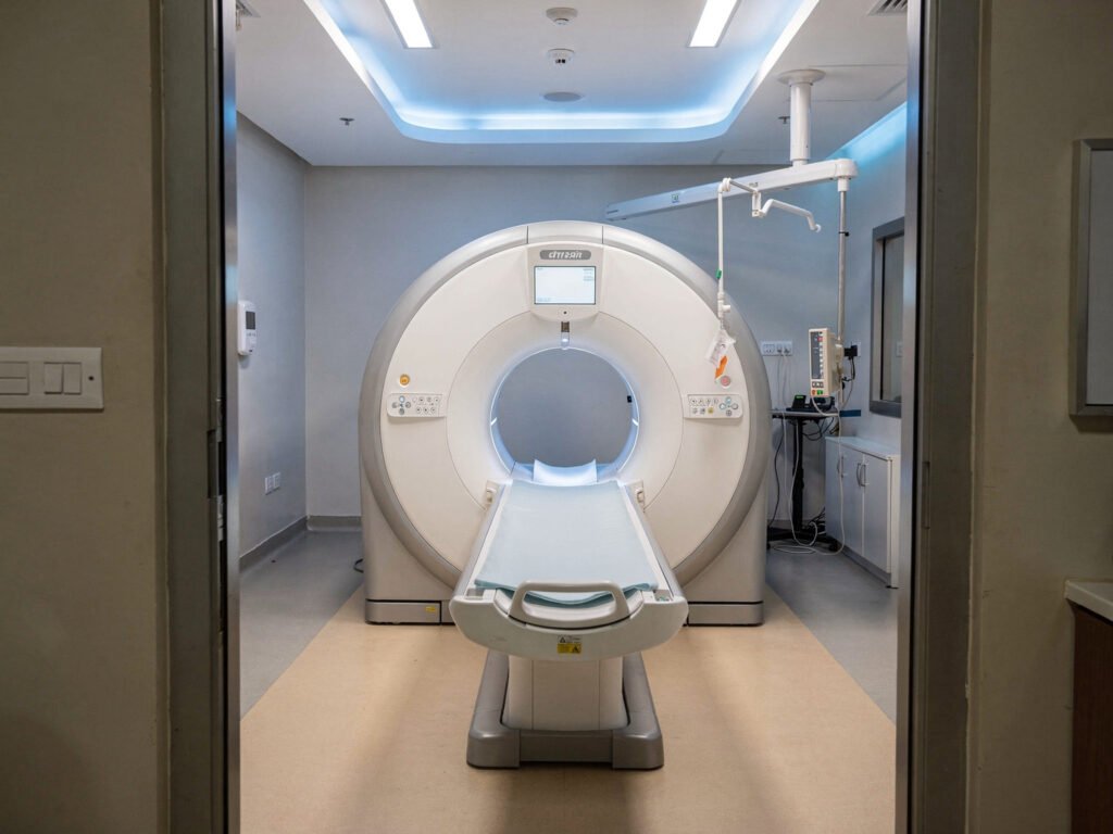 A modern MRI scanner room
