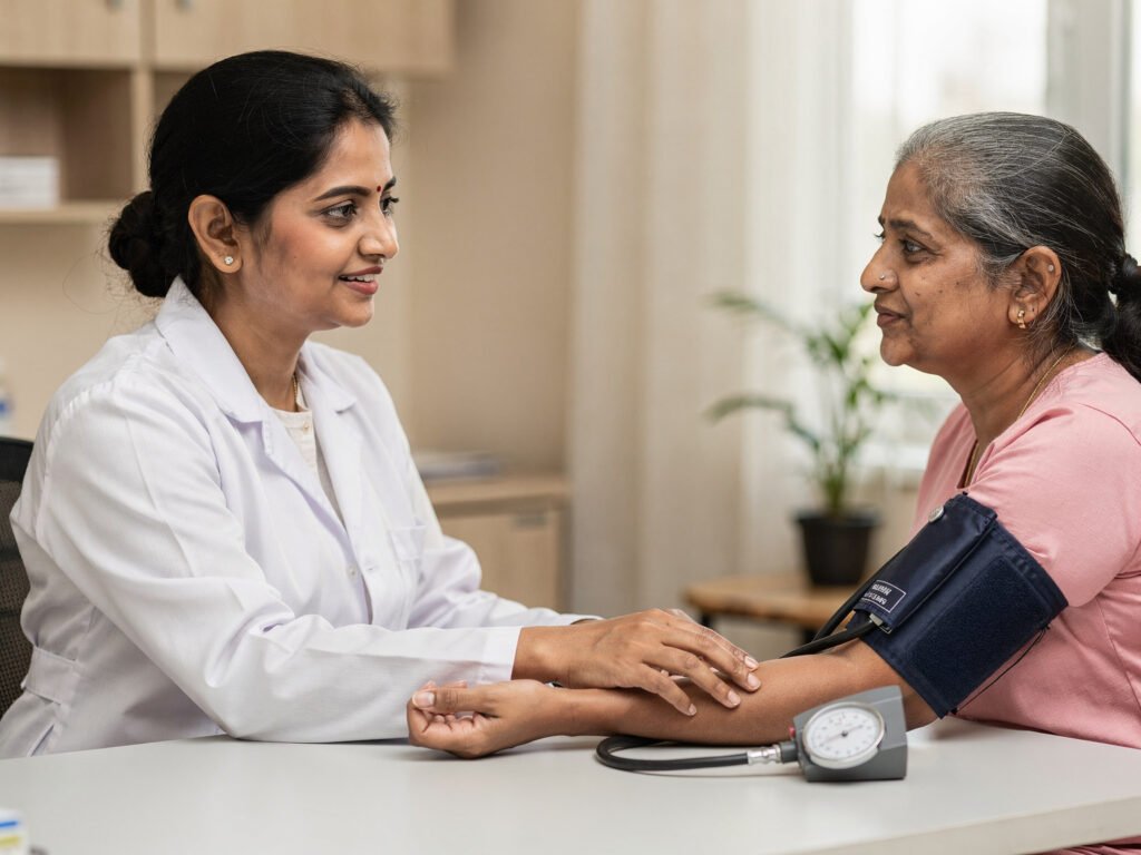 General medicine consultation with a blood pressure check
