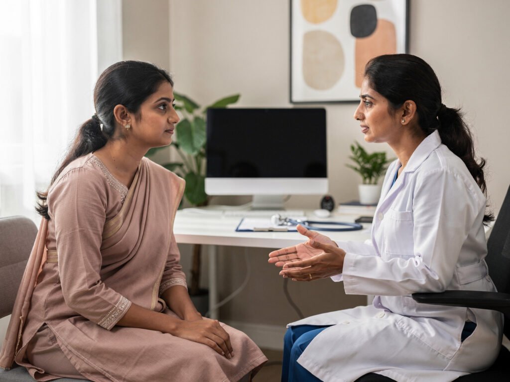 A women-health consultation between a doctor and a patient