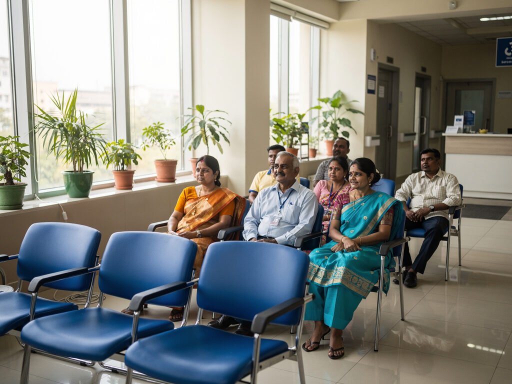 A clean and comfortable hospital waiting area